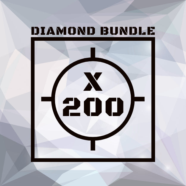 Diamond bundle x 200 logo on a geometric patterned background