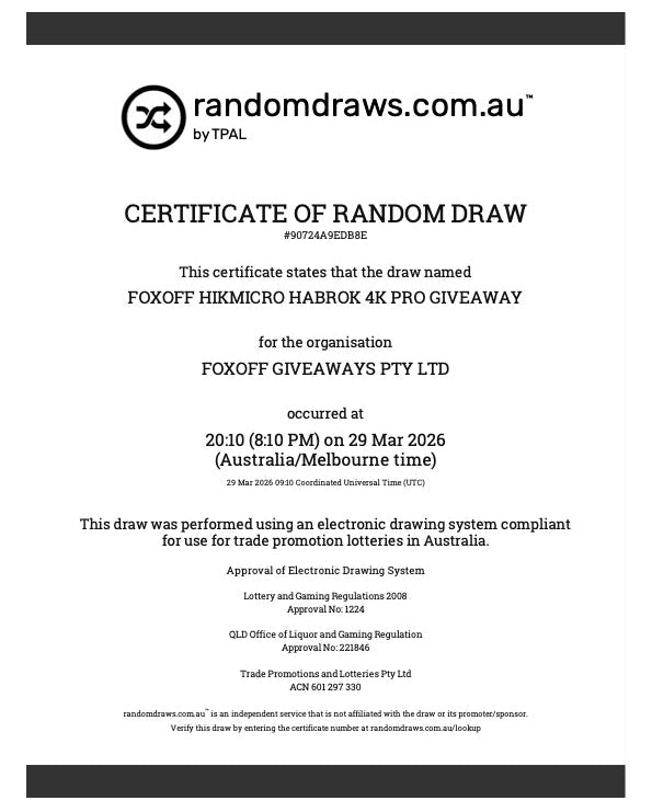 Certificate of Random Draw from randomdraws.com.au with details about a giveaway event.